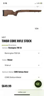 MDT TIMBER CORE STOCK w/CORE BOTTOM METAL