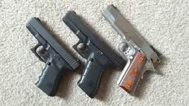 Glock 21sf, Glock 19, Springfield 9mm 1911. SACRAMENTO