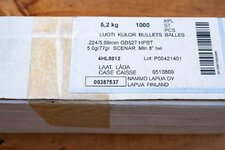 Lapua Scenar 22cal (.224" diameter) 77gr BTHP, 1000 count box - Riverside