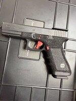 Glock 22 40 caliber pyramid custom trigger and the red dot plate 619–277–9937 text